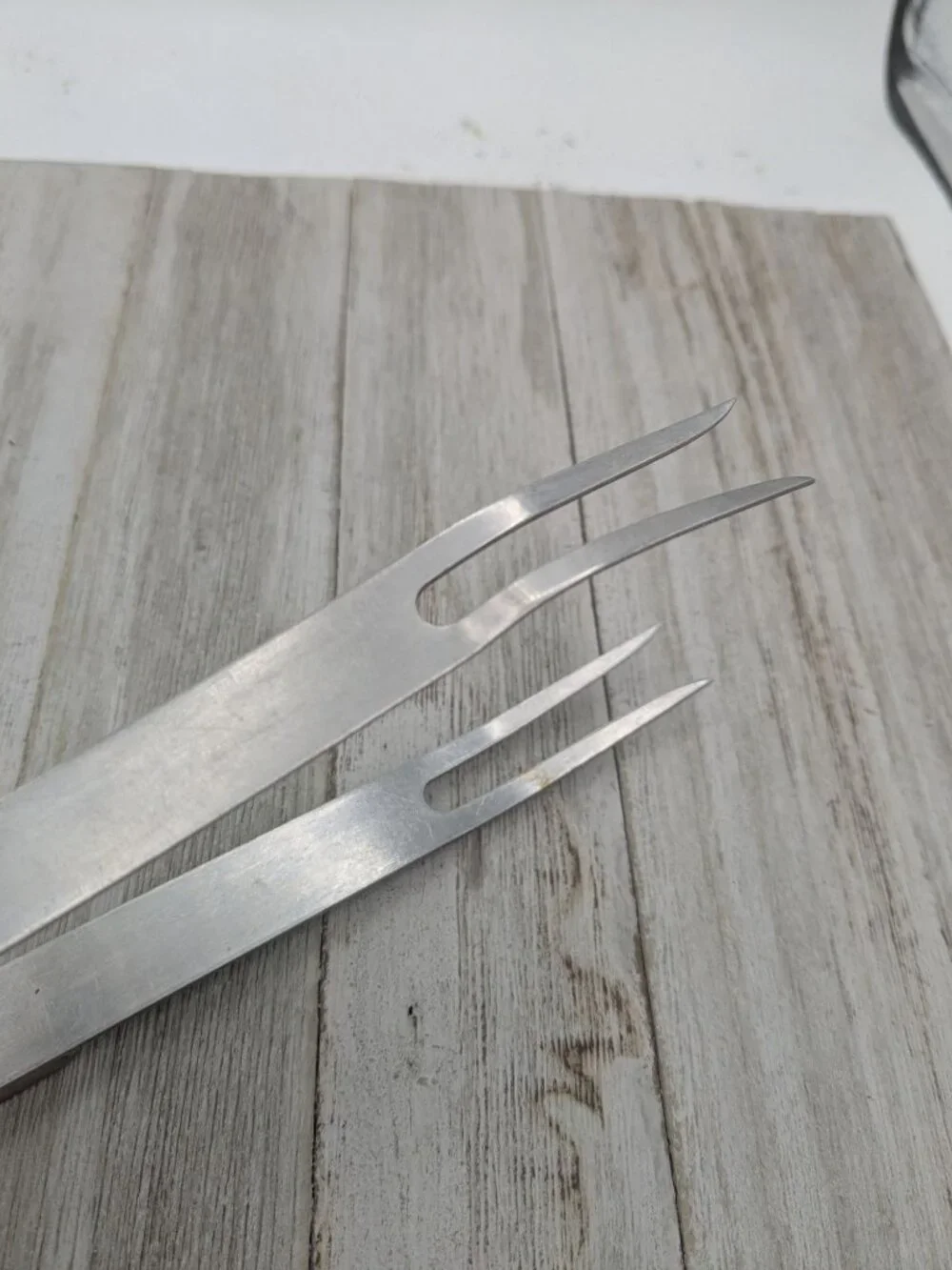Vintage Stainless Steel Meat Fork Tongs With Wooden Handles